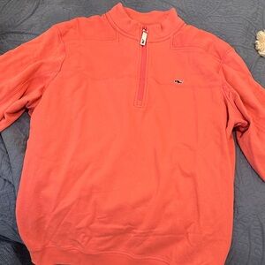 Vineyard Vines Coral Zip-Neck Pullover Sweater
